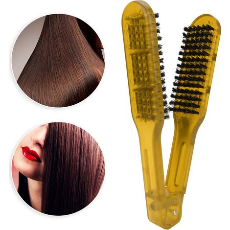 Plaque Lisseur en Bois avec Peigne Intégré pour Lissage des Cheveux, Outil de Coiffure (Couleur Jaune) (1/5)