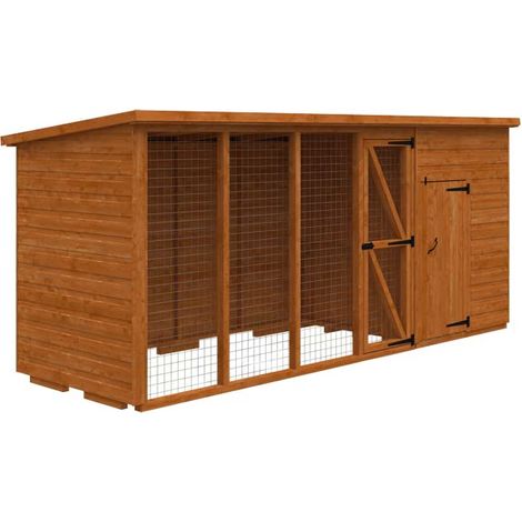 4x4 Animal House 12mm Shed + 8 Feet Run - L355 x W115 x H157.5 cm - Solid Wood/Softwood/Pine - Burnt Orange