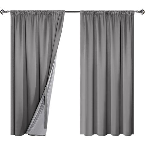 Cortinas Opacas Térmicas de Doble Capa 2 Paneles Gris 175x140 cm (1/4)