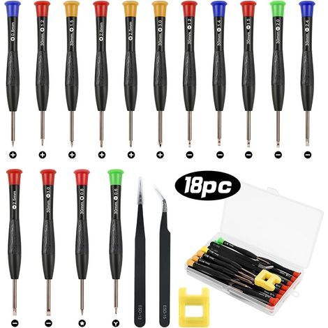 Flintronic 18-teiliges Mini-Schraubendreher-Set, Präzisions-Reparaturschraubendreher für Brillen, PC, PS4, Uhren, Schmuck, Handys, 2 Pinzetten, Magnetisierer und Aufbewahrungsbox (1/5)