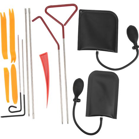 Kit de 13 outils d'ouverture de portières de voiture avec pinces à long manche, cales gonflables et sac de calage pour le démontage et l'installation des garnitures automobiles. (1/5)