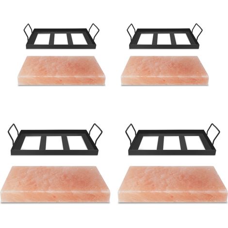 Randaco 4x Himalaya Salzstein mit Halter 30x20x3 cm Salzplanke Grillzubehör Fleisch Gemüse Natur Salzplatte BBQ
