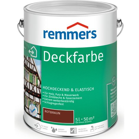 Remmers Deckfarbe rotbraun, 5 Liter, Deckfarbe für innen und außen, Wetterschutzfarbe viele Untergründe, hochdeckend, wetterfest (1/4)