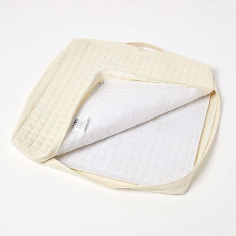 HOMESCAPES Cream Quilted Cotton Armchair Booster Cushion Cover