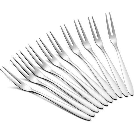 Lot de 20 fourchettes de dégustation à 2 dents, en acier inoxydable poli miroir, lavables au lave-vaisselle, pour desserts, fruits et tapas, 13,5 cm, argent (1/5)