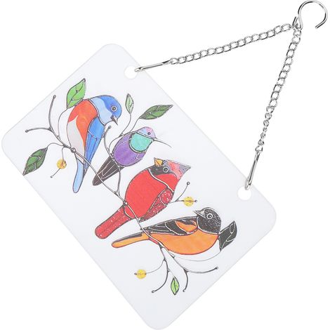 Attrape-soleil multicolore en forme d'oiseau, rectangulaire, en PVC et métal, décoration suspendue pour fenêtre avec chaîne.