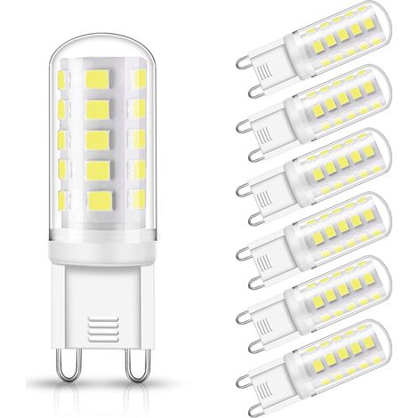 G9-LED-Lampen, 3 W, entspricht 30 W Halogensockel, 350 lm, Kaltweiß 6000 K, 360° Drehwinkel, nicht dimmbar, für Deckenbeleuchtung, Küche, 6er-Pack [Energieklasse A+] [Energieklasse A+] (1/4)