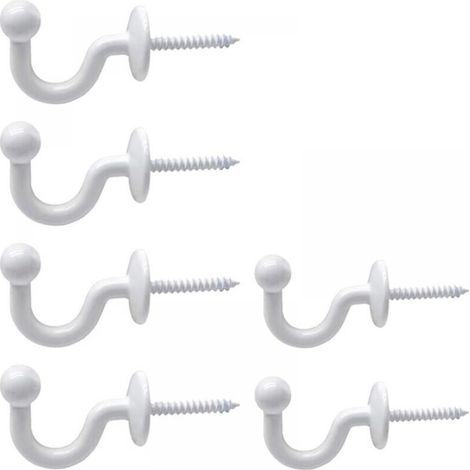 (6 Pieces) White U-Shaped Curtain Tiebacks with Round Head and Plastic Expansion Sleeves for Hanging Curtains, Clothes and Keys, Including Mounting Sleeve (1/5)