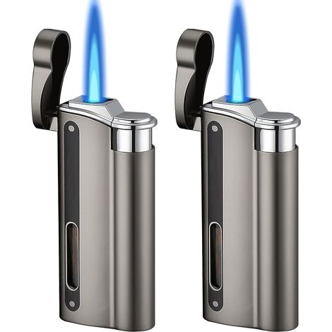 Lot de 2 briquets tempête à jet flamme rechargeables, coupe-vent, pour cuisine, camping (vendu sans gaz butane) (1/5)