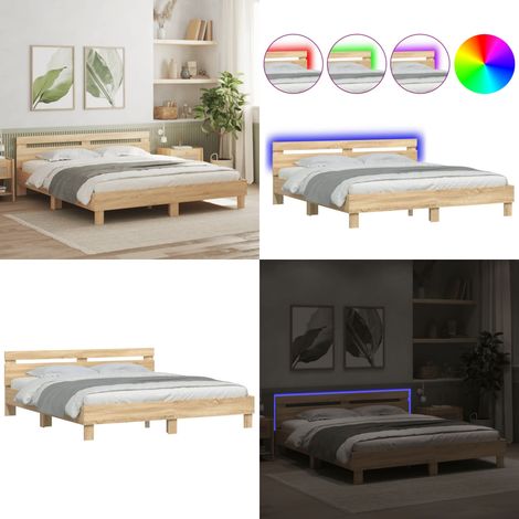 Bettgestell mit Kopfteil und LED-Beleuchtung Sonoma-Eiche - Bettsofa - Holzbettwagen - Doppelbett - Boxspringbett - Etagenbett - Home & Living (1/5)