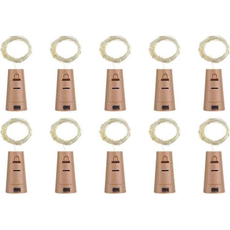 Lot de 10 LED Bouteille Guirlande Liège Lampes, 2M 20 LED Lampes de Bouteille,Argenté Fil Guirlandes Lumineuses pour DIY Décorer Fête, Barbecue, Jardin, Chambre, Nol, Halloween (Blanc) (1/5)