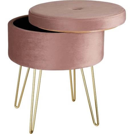 Banc Tabouret Coffre de rangement Rond aspect Velours rose