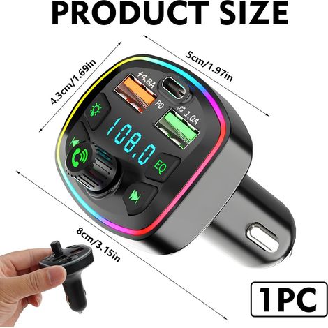 Bluetooth-FM-Transmitter fürs Auto, MP3-Player-Adapter, 2 USB-Anschlüsse + Typ-C-Anschluss, kompatibel mit Schnellladen, Schnell-Autoladegerät, kompatibel mit USB-/TF-Karten und Freisprechfunktion