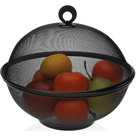 CORBEILLE À FRUITS MÉTAL NOIR AVEC COUVERCLE