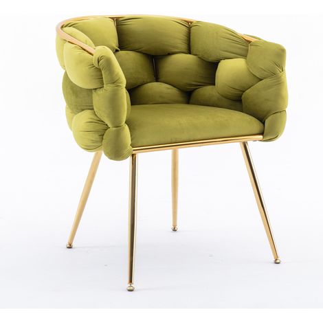 Sillón moderno con reposabrazos de metal, verde oliva, para dormitorio y salón (1/5)
