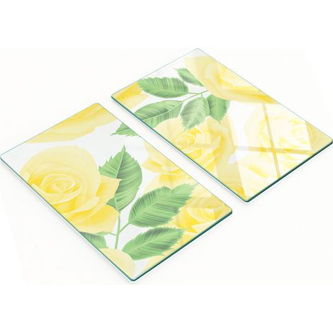 Planches décoratives multifonctions de cuisine en verre trempé, motif roses jaunes, 2 x 30 x 52 cm (1/5)