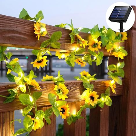 Guirnalda de luces solares con forma de girasol - 12 m, 120 LED - Para jardines, patios, vallas y terrazas - Luz blanca cálida (1/5)