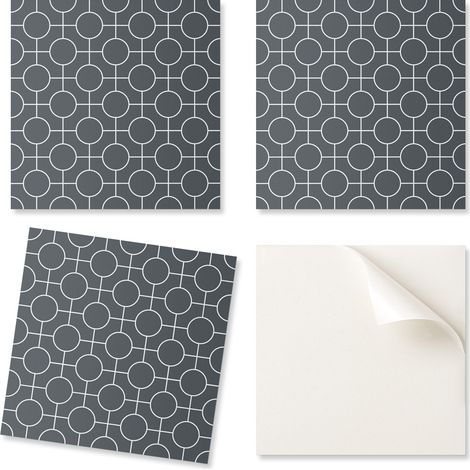 Baldosas decorativas autoadhesivas de vinilo para pasillo con dise帽o geom茅trico de c铆rculos y l铆neas, 4x50x50 cm.