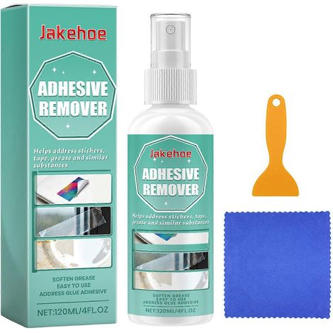 Dissolvant d'adhésif pour verre, parfum frais, sans frotter, formule à action rapide, pour enlever les étiquettes ménagères. (1/5)