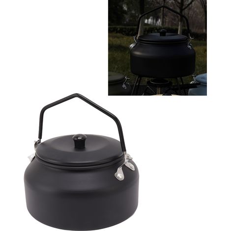 0,9-Liter-Wasserkocher für Camping, Picknick, Teekanne, Kaffeemaschine, mattschwarze Aluminiumlegierung (1/5)