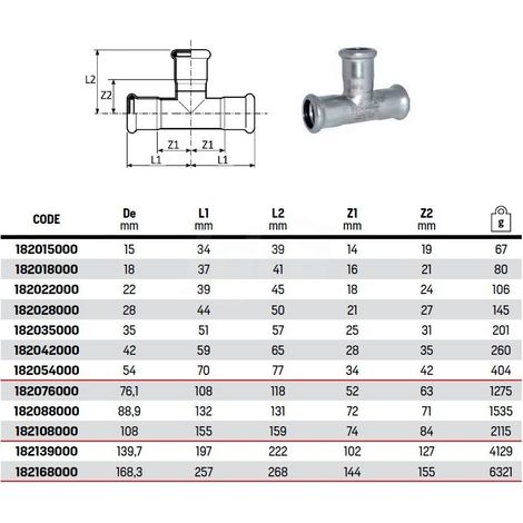 Tee femmina ø76,1 INOX 316L press. 182076000 (1/3)