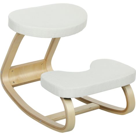 Kniestuhl, ergonomischer Schaukelstuhl aus Holz, Kniestuhl fürs Homeoffice, cremefarben