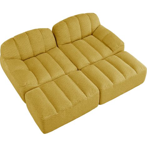 Divano modulare 2 posti con 2 pouf, schiuma ad alta densità 32D, tessuto morbido giallo (1/5)