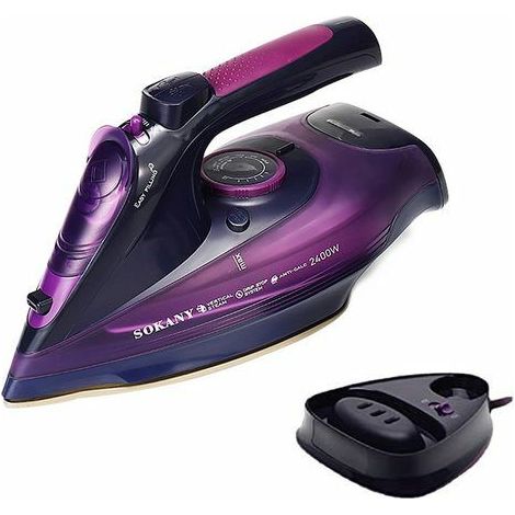 Fer à repasser, Fer à Vapeur, fer repasser voyage Semelle antiadhésive, 2400W, sans fil, 360ML,Violet, KINSI (1/5)