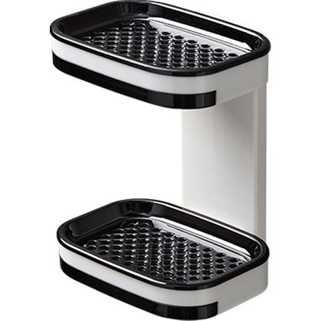 Portesavon double couche avec drainage, support mural pour douche, sans perçage et autocollant amovible pour salle de bain, évier de cuisine (noir)