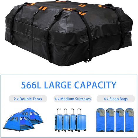 Sac de chargement étanche 600D, porte-toit de voiture, Cube de rangement de bagages universel, 20 pieds cubes pour toutes les voitures avec/sans support (1/5)