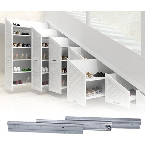 Coulisses de tiroir robustes de 16 pouces pour meubles bas d'escalier, meubles à chaussures et armoires de rangement, avec coulisses de tiroir épaissies en trois sections et diamètre de 400 à 900 mm. (1/5)