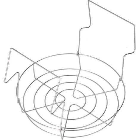 Einmachgestell aus Edelstahl, rostfrei und feuerfest, faltbar, mit ergonomisch geformten Griffen.