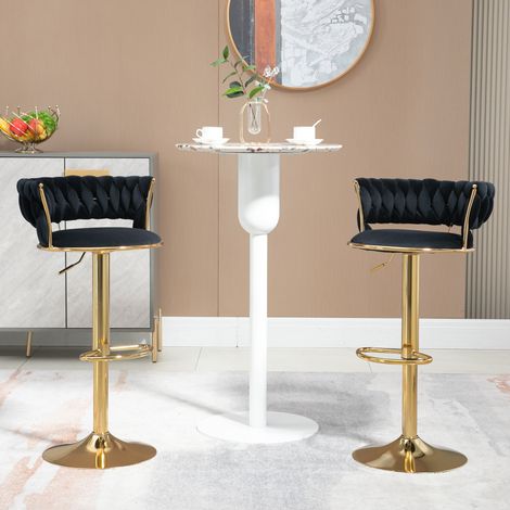 Tabouret de bar pivotant 360° en velours noir 54 x 46 x 78,5-97 cm, hauteur réglable (1/5)