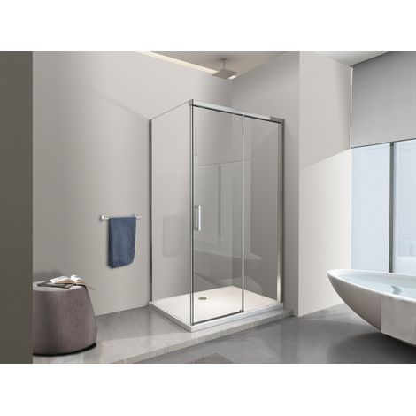 NALA - Box Doccia Con Parete Fissa Laterale e Porta Frontale Con Chiusura Soft Close Ammortizzata H200 8MM Telaio cromo lucido Cm 80(78-80)x140(137-140)