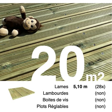 Planches de terrasse Pin autoclave Vert pour 20 m² • Longueur 5,1 m
