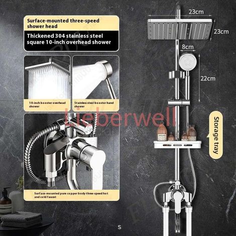 Système de douche pluie cascade avec pommeau de douche combiné, ensemble de douches à jet manuel économiseur d'eau, accessoires de salle de bain réglables (1/5)