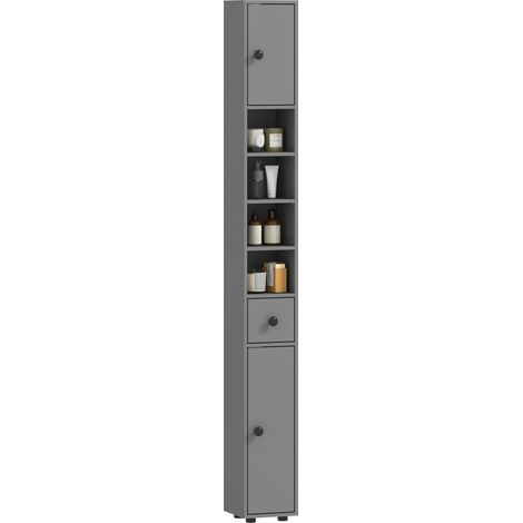 Beyamis Badezimmerschrank, 4 Ablagen, Schublade, Spanplatte, schlankes Design, Grau