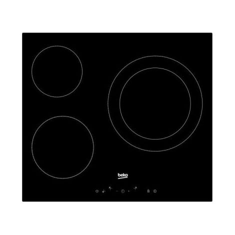 BEKO Table de Cuisson Vitrocéramique 3 Foyers Commandes Sensitives Timer Double Ring (1/4)