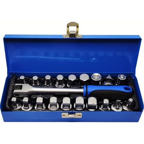 Ensemble de 20 douilles pour bouchon de vidange d'huile 3/8 pouces, kit extracteur de bouchon de carter avec embouts hexagonaux et cannelés, pour réparation automobile et entretien de véhicules (1/5)