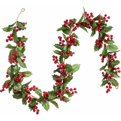 183cm Berry Wreath Holly Decoration, Christmas Wreaths with Pine Cones and Green Leaves, Artificial Red Berry Wreath for Holidays, Fireplace, Stairs, Table Decoration (1/5)