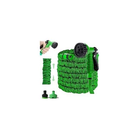 Gartenschlauch, flexibler Gartenschlauch, grüner, dehnbarer Gartenschlauch, multifunktionaler, dehnbarer Schlauch, einziehbarer, dehnbarer Gartenschlauch (15 m, grün) - Crezuo