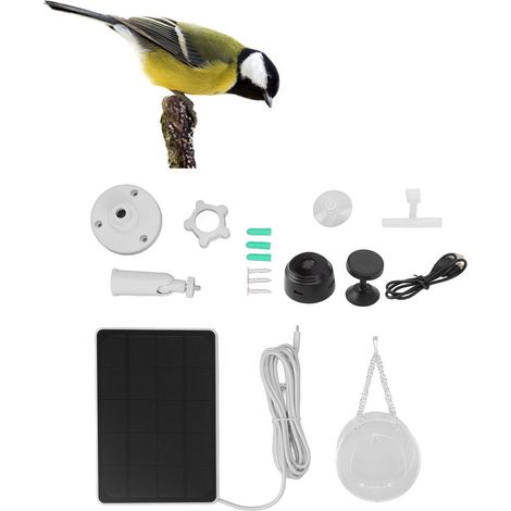 Mangeoire intelligente pour oiseaux 3,3 W, avec surveillance en temps réel, caméra HD et panneau solaire (rond) + caméra + panneau solaire (1/5)