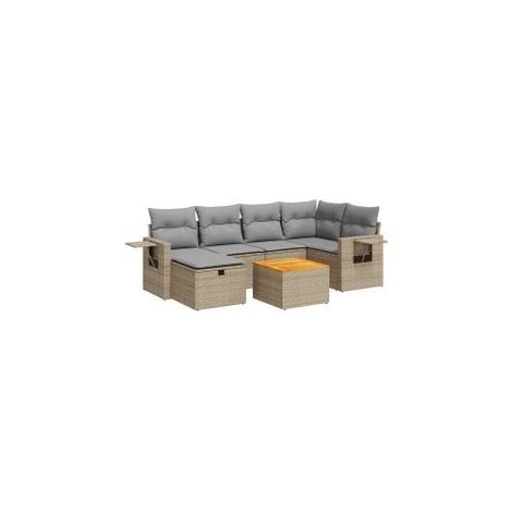 Salon de jardin avec coussins 7 pcs beige résine tressée (1/5)