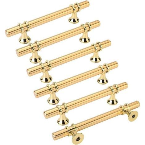 6pcs poignées de meuble dorées poignée dorée - poignée de porte de cuisine Poignee Tiroir Laiton poignées dorées meuble entraxe 96mm (1/4)