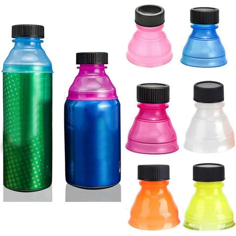 Bouchons pour canettes, lot de 6 (couleurs assorties), réutilisables, à clipser, pour transformer vos canettes de soda en bouteilles de soda et autres boissons gazeuses. (1/5)