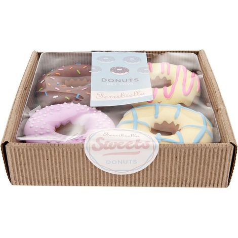 Jeu de donuts en latex avec couineur dans une boîte cadeau pour chiens