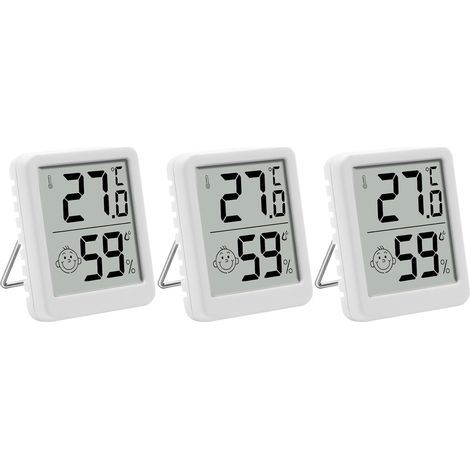 Lot de 3 thermomètres hygromètre d'intérieur avec écran LCD numérique avec affichage smiley pour chambre de bébé, salon, bureau, serre (1/5)