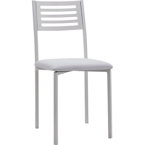 Home Heavenly® – Pack 4 sillas comedor JUL, estructura metálica y asuento tapizado en PVC, diseño funcional y ligero. Color: Blanco (1/5)