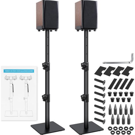 Lot de 2 Supports d'Enceinte en 3 Parties, Jusqu'à 10KG Pieds d'Enceintes Universel, Base Carrée, Pour Enceintes de Bibliothèque/Satellite, Réglable en Hauteur: 72-102CM (1/5)