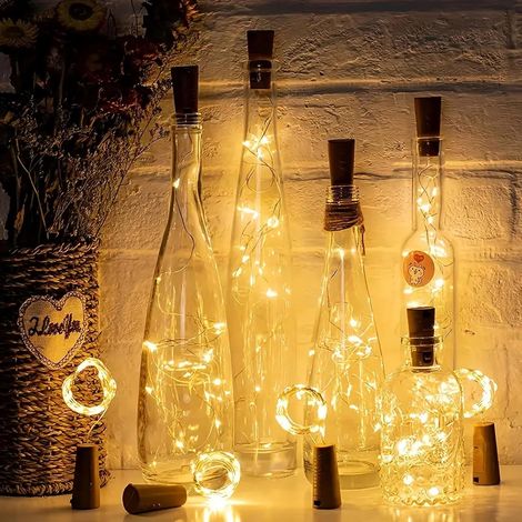 Luci per bottiglie a LED, 18 pezzi luci per tappi di bottiglia, 2M 20 luci per bottiglie a LED bianco caldo, luci di sughero decorazione per feste, matrimoni, giardino (1/4)